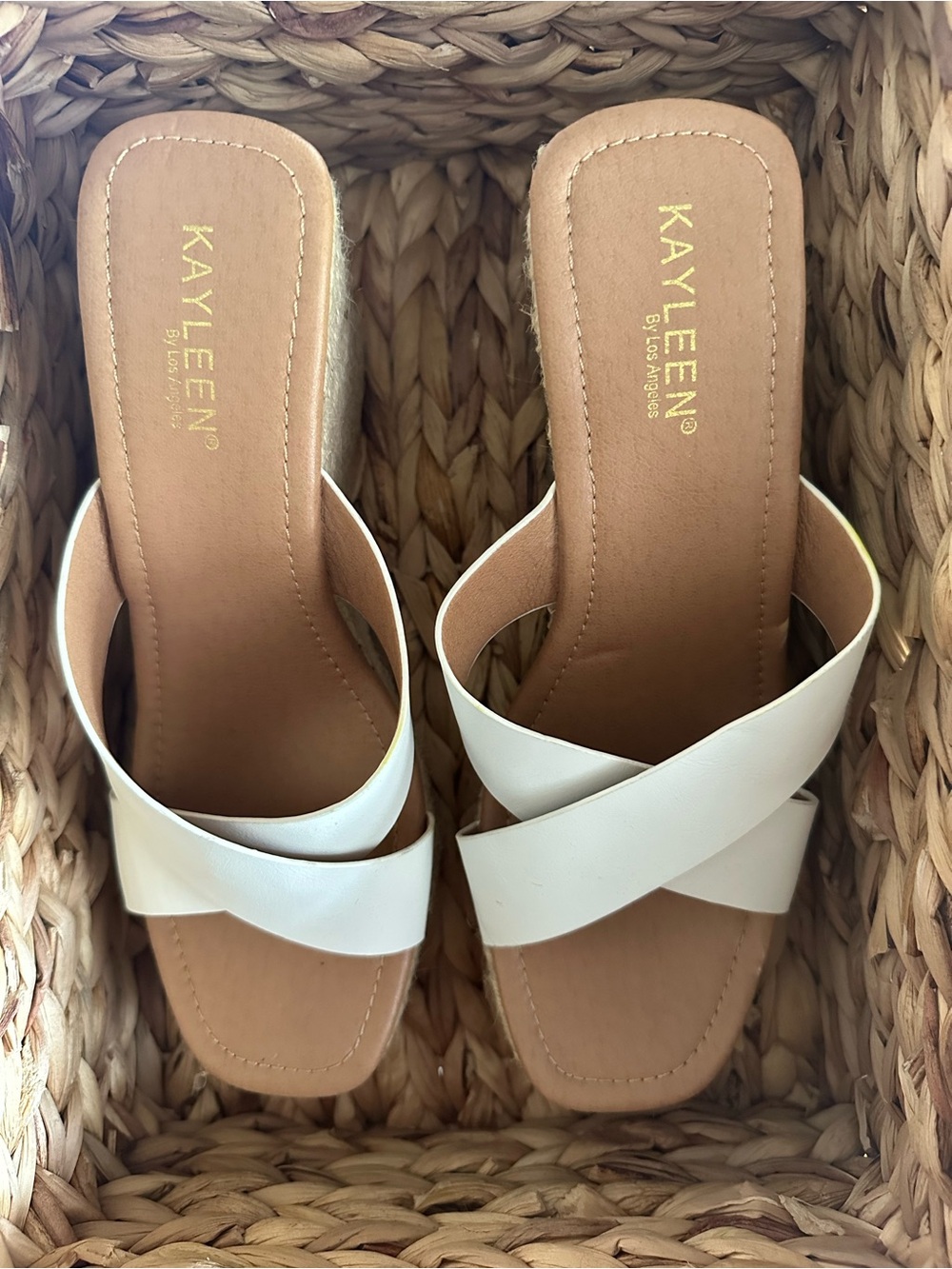 Women’s White Crisscross Espadrille Wedge Sandal - Kayleen size 10